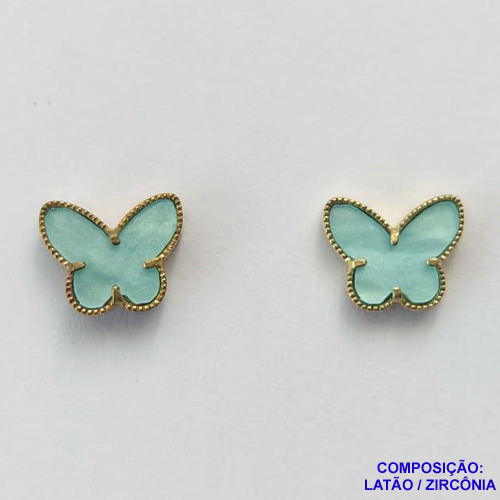 BRINCO NO BRUTO PRONTO PARA O BANHO (CX55)- BRINCO DE PINO BORBOLETA AZUL TIPO VAN CLEEF 10MM - PESO: 1,1GR - COMPOSIÇÃO: 100% LATÃO - BRU13207