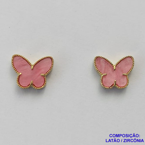 BRINCO NO BRUTO PRONTO PARA O BANHO(CX46) - BRINCO DE PINO BORBOLETA ROSA TIPO VAN CLEEF 10MM - PESO: 1,1GR - COMPOSIÇÃO: 100% LATÃO - BRU13208