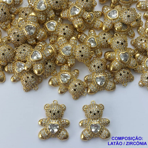 PINGENTE NO BRUTO PRONTO PARA O BANHO(CX46) - PINGENTE URSO CRAVEJADO EM MICRO ZIRCÔNIAS - TAMANHO: 15X19MM - PESO 2,2GR - BRU13214