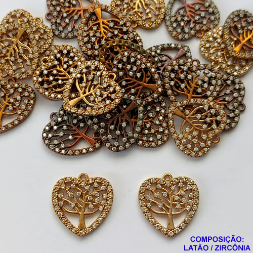PINGENTE NO BRUTO PRONTO PARA O BANHO(CX47) - PINGENTE CORAÇÃO COM ÁRVORE DA VIDA CRAVEJADOS EM MICROS ZIRCÔNIAS - TAMANHO: 17MM - PESO 1,6GR - BRU13218