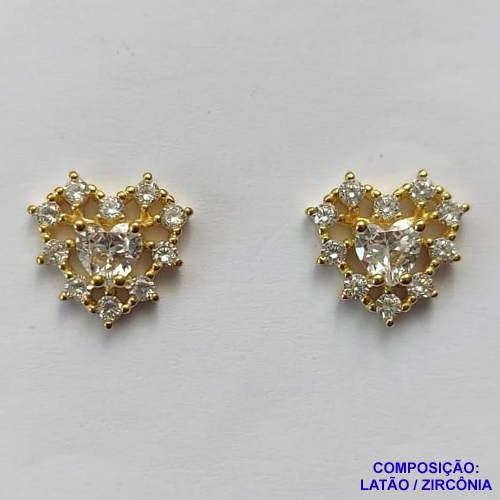 BRINCO NO BRUTO PRONTO PARA O BANHO (CX47) - (BX002474W) BRINCO DE PINO CORAÇÃO CRAVEJADO EM ZIRCÔNIAS 12MM - COMPOSIÇÃO: LATÃO / ZIRCÔNIA - PESO TOTAL 2,3GR - BRU13311