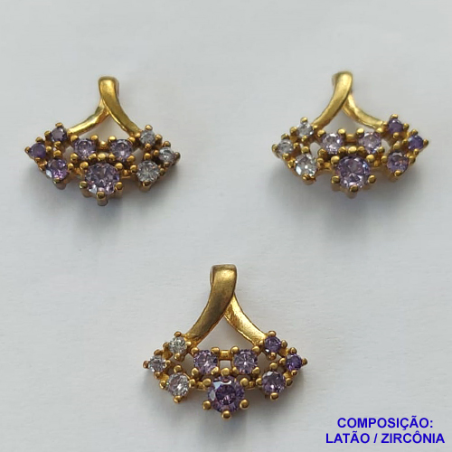 CONJUNTO NO BRUTO PRONTO PARA O BANHO(CX47) - (CX001502 T022) CONJUNTO (SEM CORRENTE) COM BRINCOS DE PINO E PINGENTES EM ZIRCÔNIAS LILÁS 13MM - COMPOSIÇÃO: LATÃO / ZIRCÔNIA - PESO TOTAL 2,4GR - BRU13312