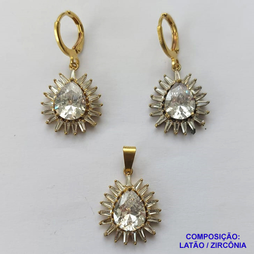 CONJUNTO NO BRUTO PRONTO PARA O BANHO(CX55) - CONJUNTO (SEM CORRENTE) FLOR COM PEDRAS EM ZIRCÔNIAS 16X20MM - PESO TOTAL 8,3GR - BRU13318