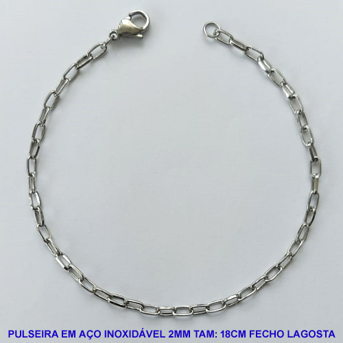PULSEIRA EM AÇO INOXIDÁVEL - (AÇO013) PULSEIRA TAMANHO 18CM - LARGURA 2MM - FECHO LAGOSTA - COMPOSIÇÃO: AÇO INOXIDÁVEL - AÇO1174