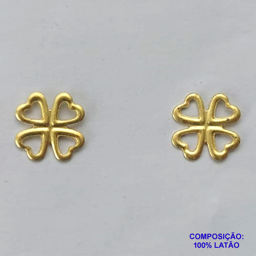 BRINCO NO BRUTO PRONTO PARA O BANHO(CX48) - BRINCO DE PINO TREVO VAZADO 10MM - PESO TOTAL 0,4GR - BRU13320