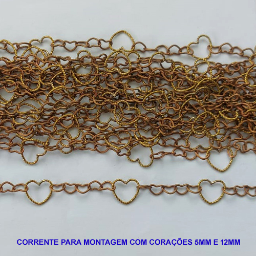 CORRENTE NO BRUTO PRONTO PARA O BANHO(CX49) - CORRENTE EM CORAÇÕES 5MM E 12MM - (VENDIDA POR METRO) COMPOSIÇÃO: 100% LATÃO - BRU0002573