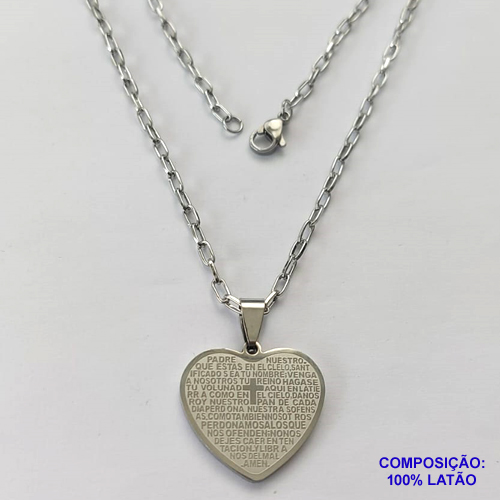 GARGANTILHA EM AÇO INOXIDÁVEL(CX54) - (ACO012) GARGANTILHA COM PINGENTE CORAÇÃO 23MM - COMPRIMENTO: 50CM - FECHO LAGOSTA - ACO1194