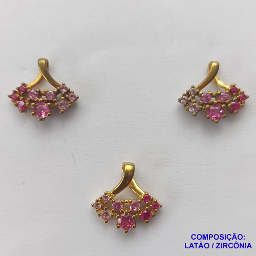 CONJUNTO NO BRUTO PRONTO PARA O BANHO(CX50) - (CX001502 T503) CONJUNTO (SEM CORRENTE) COM BRINCOS DE PINO E PINGENTES EM ZIRCÔNIAS ROSA 13MM - COMPOSIÇÃO: LATÃO / ZIRCÔNIA - PESO TOTAL 2,4GR - BRU13324
