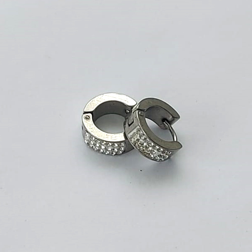 BRINCO EM AÇO INOXIDÁVEL(CX61) - BRINCO ARGOLA COM BRILHOS 5X13MM - ACO1202
