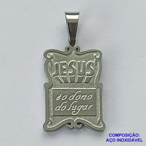 PINGENTE EM AÇO INOXIDÁVEL(CX50) - PINGENTE EM AÇO INOXIDÁVEL PLACA COM PALAVRA JESUS 12X17MM - ACO1209