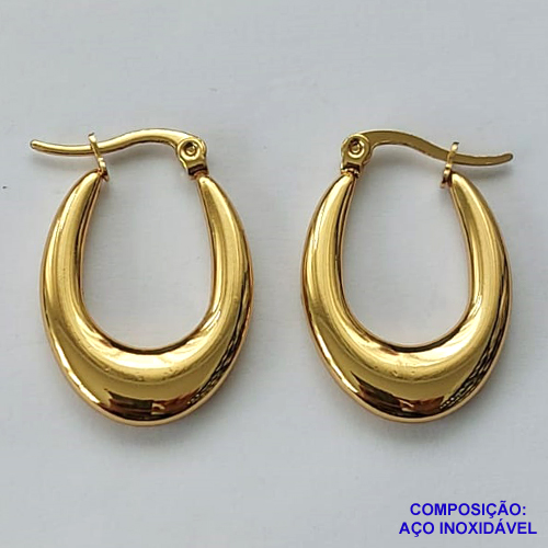 BRINCO EM AÇO INOXIDÁVEL(CX50) - BRINCO ARGOLA EM AÇO INOXIDÁVEL DOURADO 19X28MM - GARANTIA 06 MESES - AÇO1210