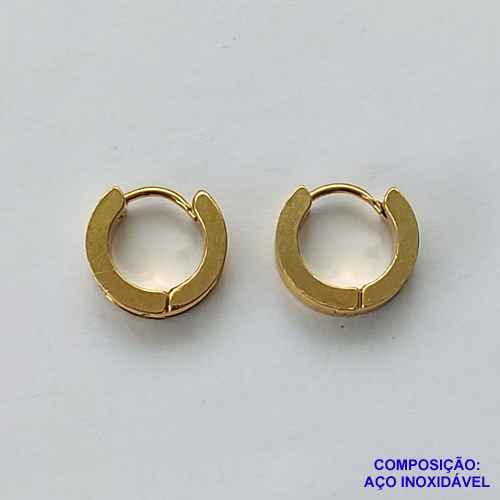 BRINCO EM AÇO INOXIDÁVEL(CX50) - BRINCO ARGOLA EM AÇO INOXIDÁVEL DOURADO 13MM - LARGURA: 4MM - GARANTIA 06 MESES - AÇO1213