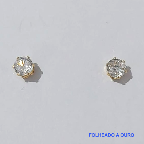 BRINCO FOLHEADO A OURO - BANHADO COM 5 MILÉSIMOS + VERNIZ DIAMOND - (BRPJ537) BRINCO DE PINO PARA RECÉM NASCIDO ZIRCÔNIA 5MM OURO118