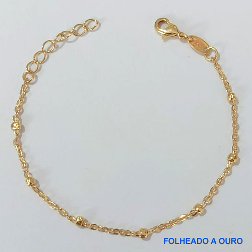 PULSEIRA FOLHEADA A OURO - BANHADO COM 5 MILÉSIMOS + VERNIZ DIAMOND - (PLD103) PULSEIRA COM BOLINHAS - TAMANHOS: 12CM + EXTENSOR - OURO163