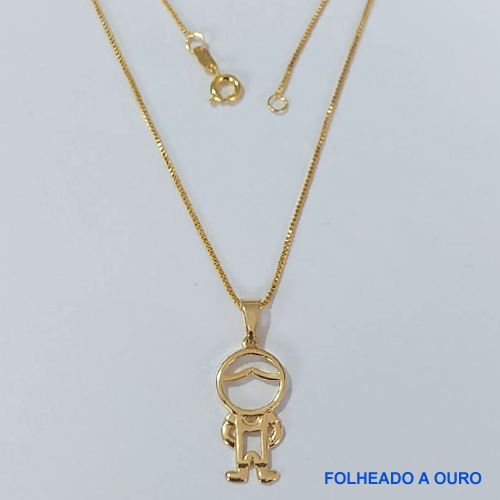 GARGANTILHA FOLHEADA A OURO - BANHADO COM 5 MILÉSIMOS + VERNIZ DIAMOND -(PG335ZD) CORRENTE VENEZIANA 45CM E PINGENTE MENINO 11MM - FECHO REDONDO - OURO170