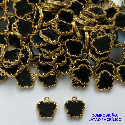 ACESSÓRIO NO BRUTO PRONTO PARA O BANHO - PINGENTE TIPO VAN CLEEF PRETA COM UMA ARGOLINHA - COMPOSIÇÃO: LATÃO / ACRÍLICO - TAMANHO 10MM - (VENDIDO POR UNIDADE) PESO TOTAL 0,6GR - BRU0002585