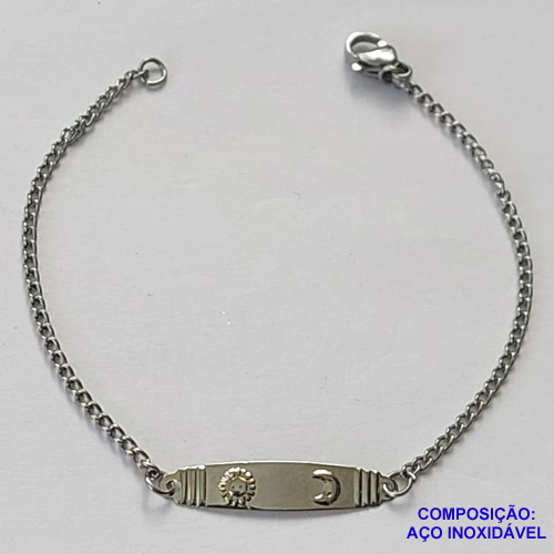 PULSEIRA EM AÇO INOXIDÁVEL -  (ACO01) PULSEIRA INFANTIL EM AÇO INOXIDÁVEL PLAQUINHA SOL E LUA 15CM - AÇO1220