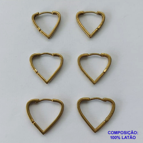 BRINCO NO BRUTO PRONTO PARA O BANHO(CX52) - BRINCO DE TRIO ARGOLA CORAÇÃO - TAMANHOS: 14/16/18MM - PESO TOTAL 5,3GR - BRU13338
