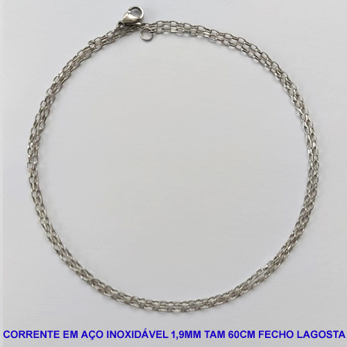 CORRENTE EM AÇO INOXIDÁVEL - (AÇO012) CORRENTE 1,9MM - COMPRIMENTO: 60CM - FECHO LAGOSTA - ACO1229