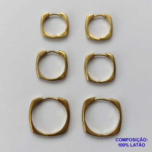 BRINCO NO BRUTO PRONTO PARA O BANHO(CX52) - BRINCO DE TRIO ARGOLA QUADRADA - TAMANHOS: 12/14/18MM - PESO TOTAL 6,8GR - BRU13349