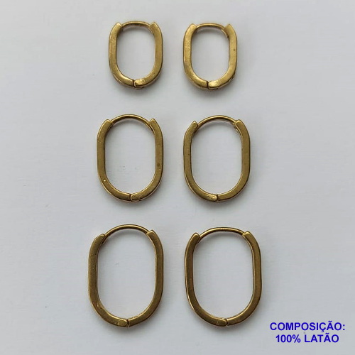 BRINCO NO BRUTO PRONTO PARA O BANHO(CX52) - BRINCO DE TRIO ARGOLA OVAL - TAMANHOS: 13/16/19MM - PESO TOTAL 3,5GR - BRU13350