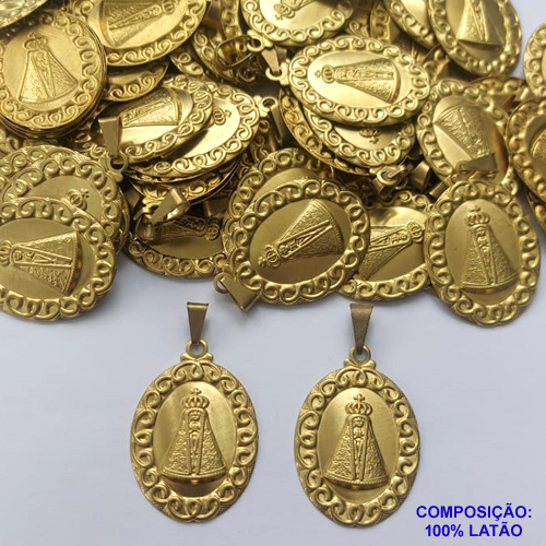 ACESSÓRIO NO BRUTO PRONTO PARA O BANHO (CX54) - (786) PINGENTE MEDALHA OVAL NOSSA SRA APARECIDA 27X39MM - COMPOSIÇÃO: 100% LATÃO - PESO TOTAL 2,7GR - BRU0002587