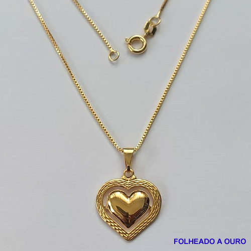 GARGANTILHA FOLHEADA A OURO - BANHADO COM 5 MILÉSIMOS + VERNIZ DIAMOND - (GARG273ZD) GARGANTILHA COM CORRENTE VENEZIANA 45CM E PINGENTE CORAÇÃO 20MM - FECHO REDONDO - OURO179