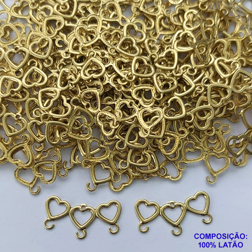 ACESSÓRIO NO BRUTO PRONTO PARA O BANHO(CX58) - (4251) CANGA COM 3 CORAÇÕES  12X22MM - PESO 0,4GR - BRU0002605