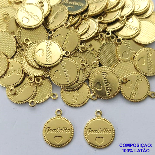 ACESSÓRIO NO BRUTO PRONTO PARA O BANHO - (3791) (CX.63)  MEDALHA REDONDA GRATIDÃO 12MM - PESO 0,5GR - BRU0002606