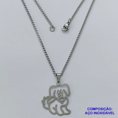 GARGANTILHA EM AÇO INOXIDÁVEL(CX56) - GARGANTILHA COM PINGENTE VAZADO CACHORRO 22X25MM - TAMANHO: 45CM - FECHO LAGOSTA - COMPOSIÇÃO: AÇO INOXIDÁVEL - AÇO1266