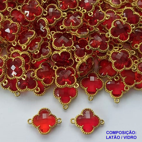ACESSÓRIO NO BRUTO PRONTO PARA O BANHO - PINGENTE TIPO VAN CLEEF VERMELHA COM DUAS ARGOLINHAS - COMPOSIÇÃO: LATÃO / VIDRO - TAMANHO 10MM - (VENDIDO POR UNIDADE) PESO TOTAL 0,7GR - BRU0002610