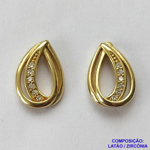 BRINCO NO BRUTO PRONTO PARA O BANHO (CX80) - (BX001445 W) BRINCO TIPO GOTA VAZADA CRAVEJADO EM ZIRCÔNIAS 9X13MM - PESO TOTAL 2GR - BRU13394