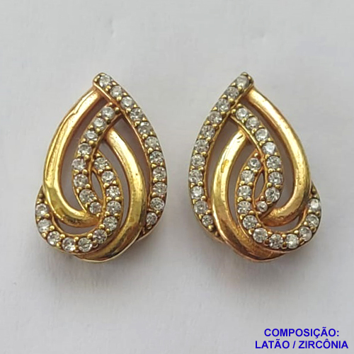 BRINCO NO BRUTO PRONTO PARA O BANHO(CX58) - (BX002760 W) BRINCO GOTA VAZADA CRAVEJADO EM ZIRCÔNIAS 10X16MM - PESO TOTAL 2,8GR - BRU13395