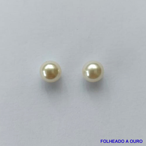 BRINCO FOLHEADO A OURO - BANHADO COM 5 MILÉSIMOS + VERNIZ DIAMOND - (BR0688D) BRINCO DE PINO PÉROLA 6MM OURO119