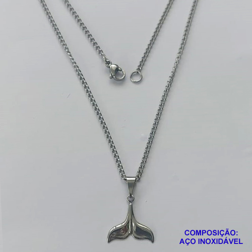 GARGANTILHA EM AÇO INOXIDÁVEL(CX60) - GARGANTILHA COM PINGENTE RABO DE BALEIA 15X15MM - TAMANHO: 45CM - COMPOSIÇÃO: AÇO INOXIDÁVEL - AÇO1281