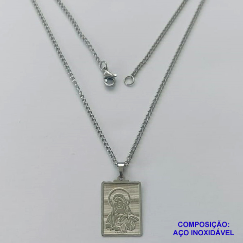 GARGANTILHA EM AÇO INOXIDÁVEL(CX58) - GARGANTILHA COM PINGENTE PLACA RETANGULAR JESUS CRISTO 15X20MM - TAMANHO: 45CM - COMPOSIÇÃO: AÇO INOXIDÁVEL - AÇO1283