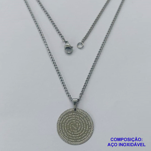 GARGANTILHA EM AÇO INOXIDÁVEL(CX60) - GARGANTILHA COM PINGENTE MEDALHA REDONDA ORAÇÃO PAI NOSSO 22MM - TAMANHO: 45CM - COMPOSIÇÃO: AÇO INOXIDÁVEL - AÇO1284
