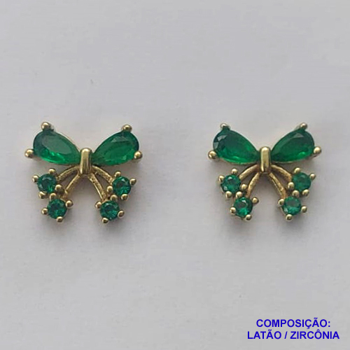 BRINCO NO BRUTO PRONTO PARA O BANHO(CX66) - (BX000849 C129) BRINCO BORBOLETA CRAVEJADOS COM ZIRCÔNIAS VERDES 10X11MM - PESO TOTAL 1,8GR - BRU13396