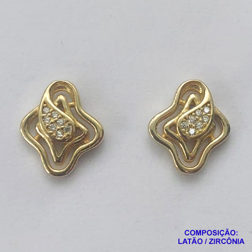 BRINCO NO BRUTO PRONTO PARA O BANHO (CX58) - (BX001467 W) BRINCO COM DETALHES VAZADOS CRAVEJADOS EM MICROS ZIRCÔNIAS CRISTAIS 11X13MM - PESO TOTAL 2,6GR - BRU13398