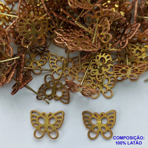 BRINCO NO BRUTO PRONTO PARA O BANHO(CX65) - BRINCO BORBOLETA VAZADA 9X12MM - COMPOSIÇÃO: 100% LATÃO - PESO TOTAL 0,5GR - BRU0002623