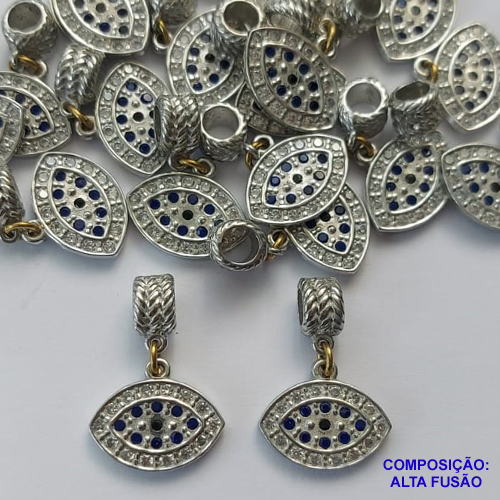 ACESSÓRIO NO BRUTO PRONTO PARA O BANHO(CX61)- (BLQ-078) OLHO GREGO CRAVEJADO EM MICROS ZIRCÔNIAS 11X15MM - BERLOQUE PARA PULSEIRA SIMILAR A PANDORA - COMPOSIÇÃO: ALTA FUSÃO - PESO 1,9GR - BRU0002635
