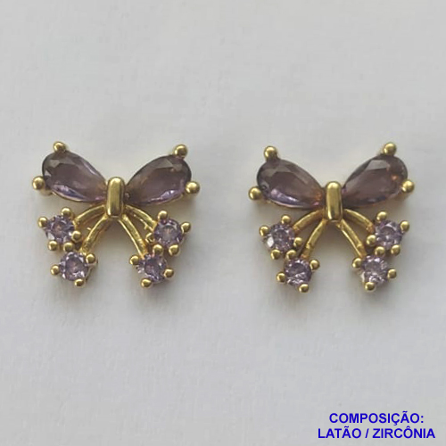 BRINCO NO BRUTO PRONTO PARA O BANHO(CX77) - (BX000849 C022) BRINCO BORBOLETA CRAVEJADOS COM ZIRCÔNIAS LILÁS 10X11MM - PESO TOTAL 1,8GR - BRU13400