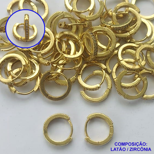 BRINCO NO BRUTO PRONTO PARA O BANHO(CX65)- BRINCO ARGOLA CRAVEJADO EM MICROS ZIRCÔNIAS 2X13MM - PESO TOTAL 1,8GR - BRU13424