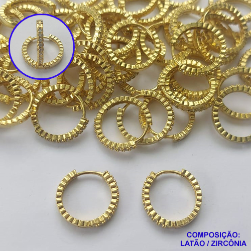 BRINCO NO BRUTO PRONTO PARA O BANHO(CX65) - BRINCO ARGOLA CRAVEJADO EM MICROS ZIRCÔNIAS 2X17MM - PESO TOTAL 2,7GR - BRU13425