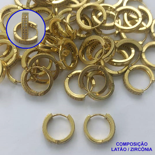 BRINCO NO BRUTO PRONTO PARA O BANHO(CX65) - BRINCO ARGOLA CRAVEJADO COM DUAS FILEIRAS EM MICROS ZIRCÔNIAS 3X16MM - PESO TOTAL 3,2GR - BRU13433