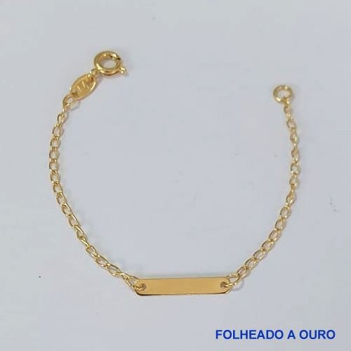 PULSEIRA FOLHEADA A OURO - BANHADO COM 5 MILÉSIMOS + VERNIZ DIAMOND - (PLD11) PULSEIRA COM CHAPINHA - TAMANHOS: 11CM - OURO205