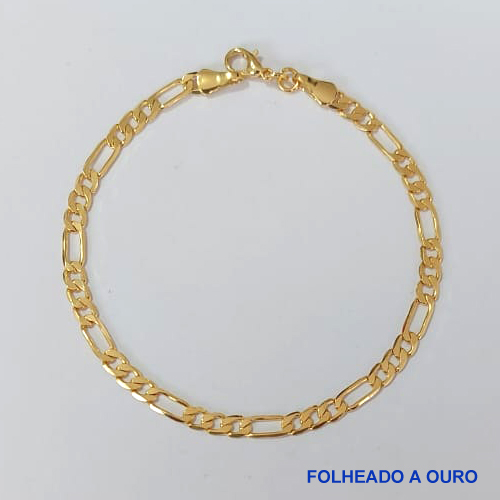 PULSEIRA FOLHEADA A OURO - BANHADO COM 5 MILÉSIMOS + VERNIZ DIAMOND - (PLD062) PULSEIRA 3X1 - TAMANHOS: 18CM - OURO206