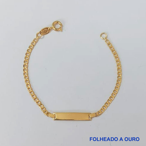 PULSEIRA FOLHEADA A OURO - BANHADO COM 5 MILÉSIMOS + VERNIZ DIAMOND - (PLD108) PULSEIRA INFANTIL CHAPINHA - TAMANHOS: 16CM - OURO208