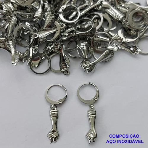 BRINCO EM AÇO INOXIDÁVEL(CX67) -  BRINCO TRANQUETA (ARGOLINHA DE PRESSÃO) EM AÇO INOXIDÁVEL PINGENTE FIGA 17MM - AÇO1298