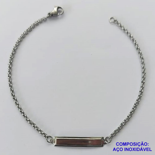 PULSEIRA EM AÇO INOXIDÁVEL - (CX84) (BCOL032) CORRENTE ELO PORTUGUÊS 18CM - PLAQUINHA PARA GRAVAÇÃO 28MM - AÇO1311